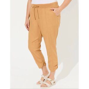 Torrid Pants Crop Skinny Stretch Linen NEW Mid Rise Cinch Pant Biscuit Brown Siz